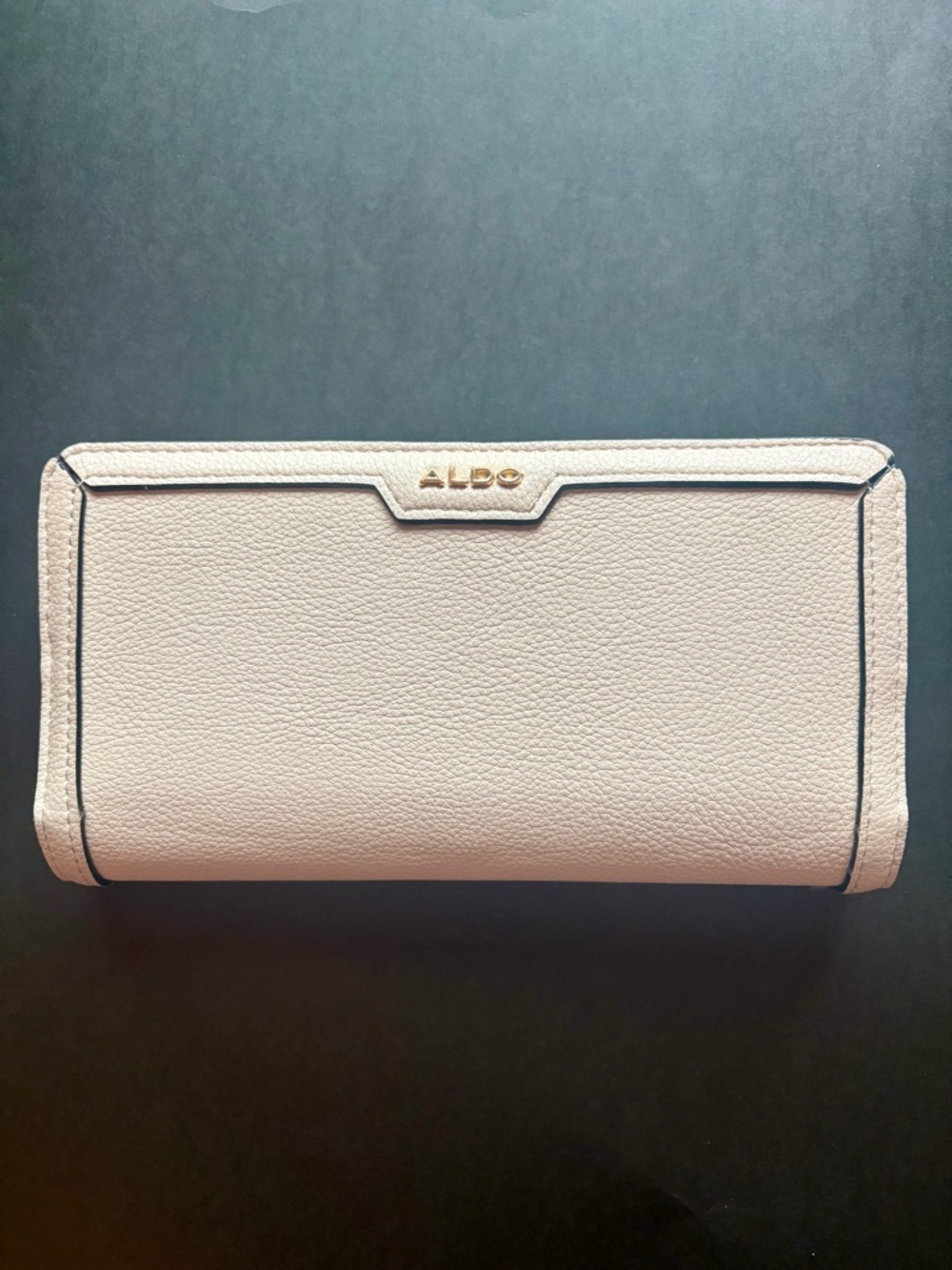 Aldo Cream Pebbled Faux Leather Wallet with Gold Logo Accent